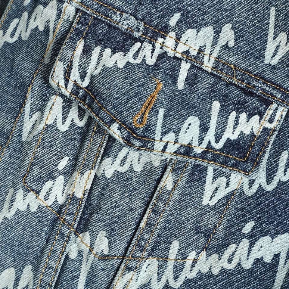 YESKICKS Balenciaga Monogram Graffiti Denim Jacket For Unisex Black And Blue - Image 5