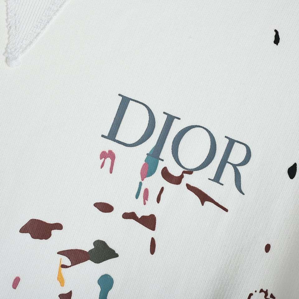 YESKICKS Dior Handmade Splattered Ink Sweatshirt For Unisex Gray And White - Image 5