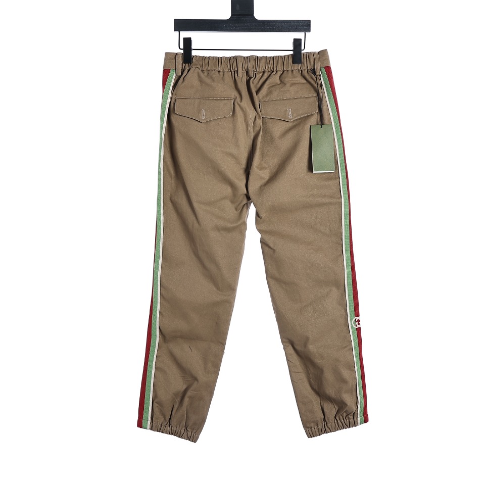 YESKICKS Gucci Webbing Cotton Trousers For Unisex Khaki - Image 5
