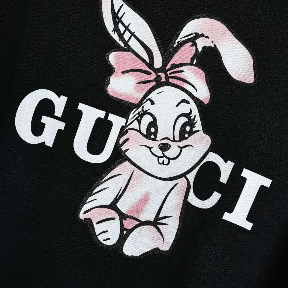 YESKICKS Gucci Pink Lady Rabbit Short Sleeve T-Shirt For Unisex Black And Apricot - Image 5