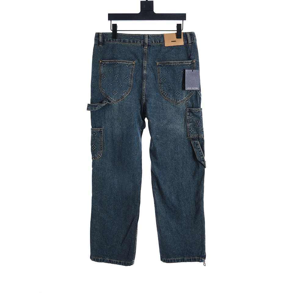 YESKICKS Louis Vuitton Embossed Denim Pants For Unisex - Image 5