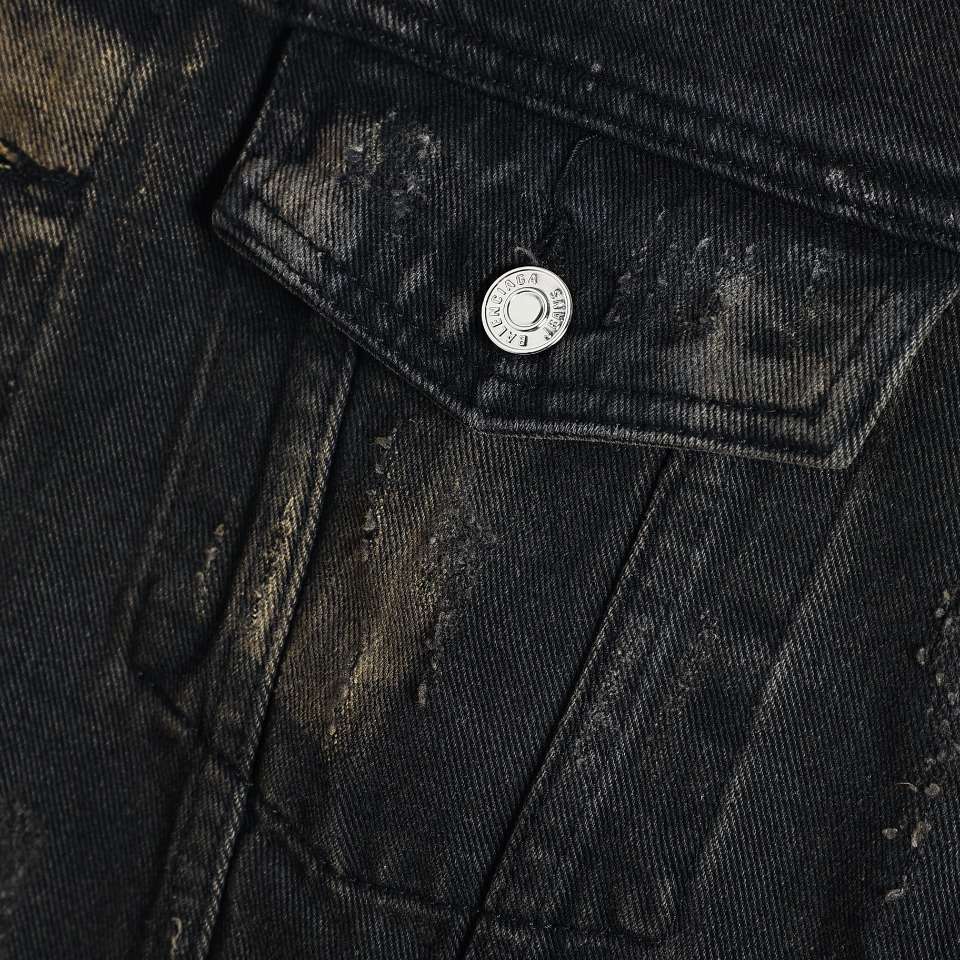 YESKICKS Balenciaga Destroyed Aged Mud Dye Denim Jacket Jacket For Unisex - Image 5