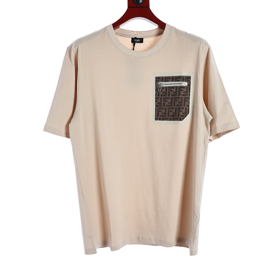 YESKICKS Fendi Zipper Pockets T-Shirt for Unisex Black And Apricot - Image 6