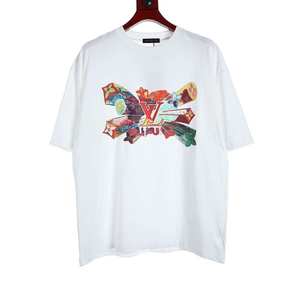 YESKICKS Louis Vuitton Fireworks Iron-On T-Shirt For Unisex Black And White - Image 6