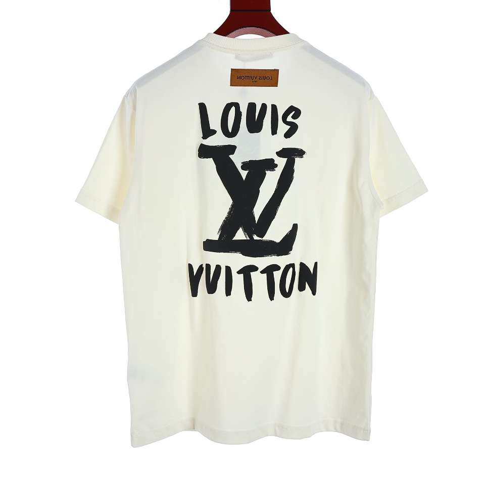 YESKICKS Louis Vuitton Graffiti Logo Foam Print T-Shirt For Unisex Black And White - Image 6
