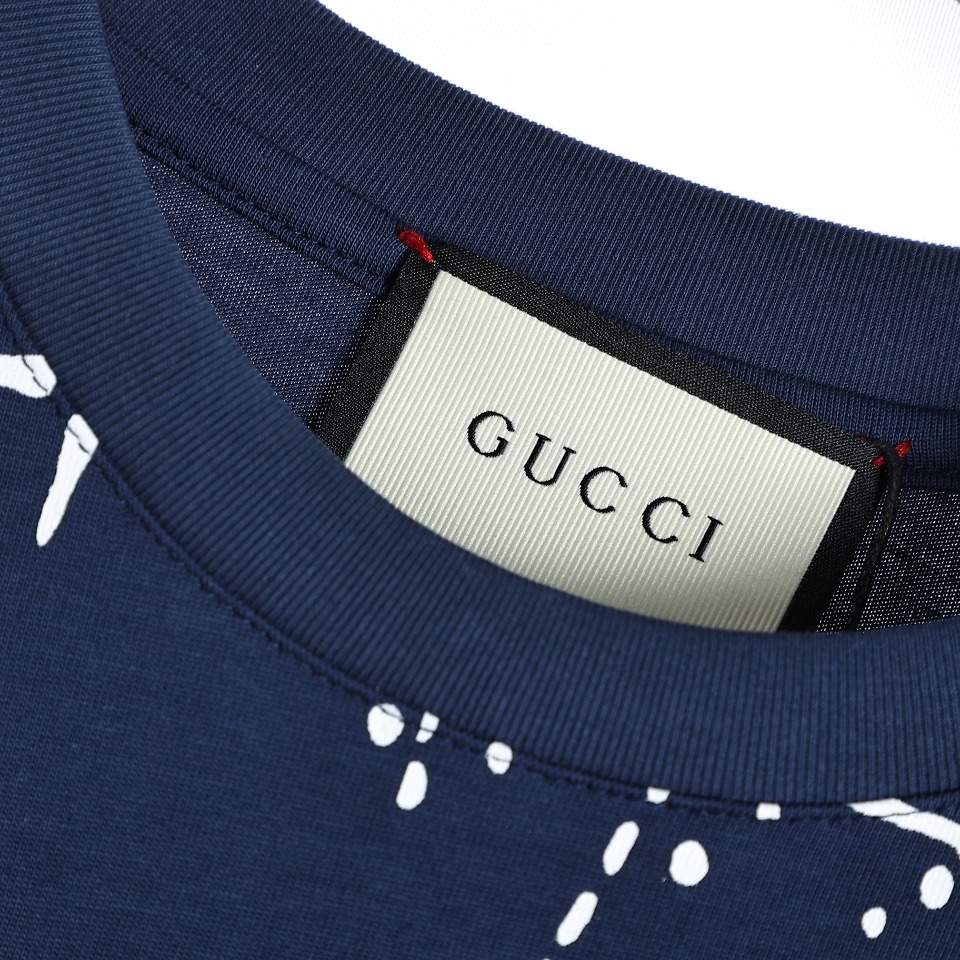YESKICKS Gucci Star Grove Printed T-Shirt For Unisex Blue And Apricot - Image 6
