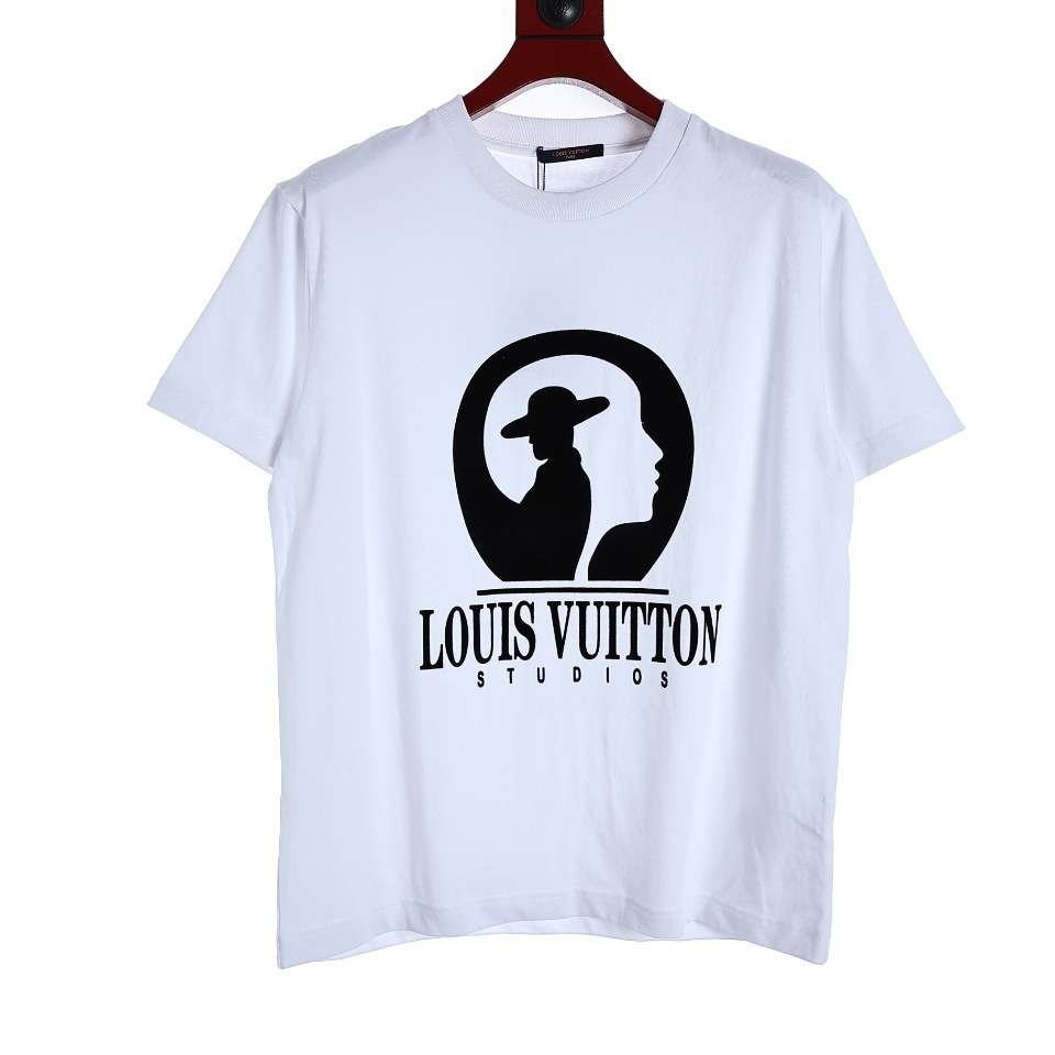YESKICKS Louis Vuitton Movie Studio Theme Flocked T-Shirt For Unisex Black And White - Image 6