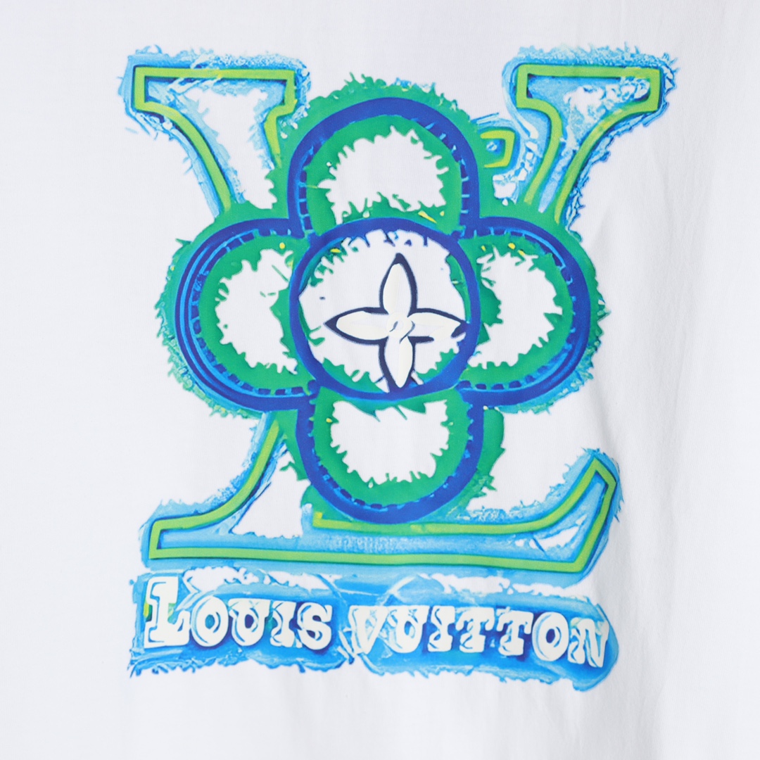YESKICKS Louis Vuitton Sunflower Letter Print T-Shirt For Unisex Black And White - Image 6