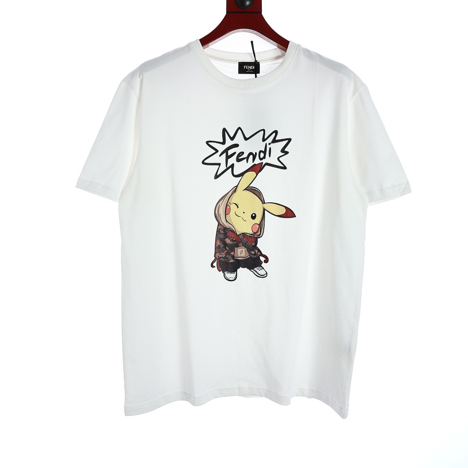YESKICKS Fendi Pikachu Print T-Shirt For Unisex Black And White - Image 6