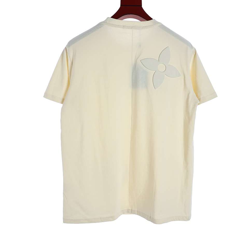 YESKICKS Louis Vuitton Logo Embossed T-Shirt For Unisex Navy Blue And Apricot - Image 6