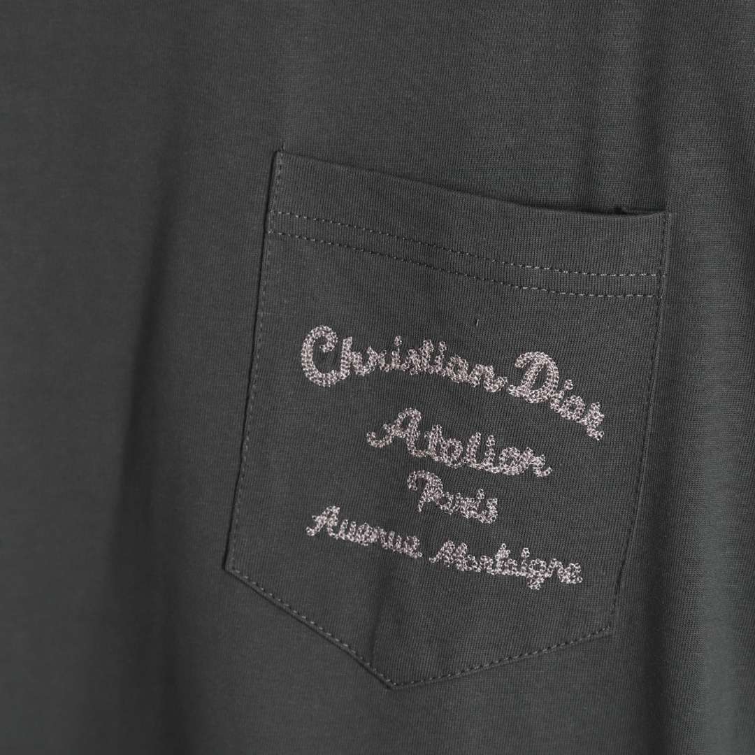 YESKICKS Dior Signature Embroidered Letter T-Shirt For Unisex Gray And Blue - Image 6