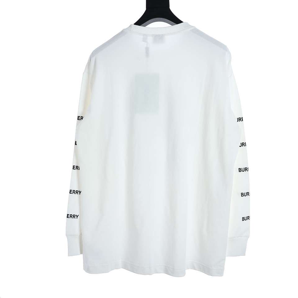 YESKICKS Burberry Oak Leaf War Horse Long Sleeve T-Shirt For Unisex Black And White - Image 9