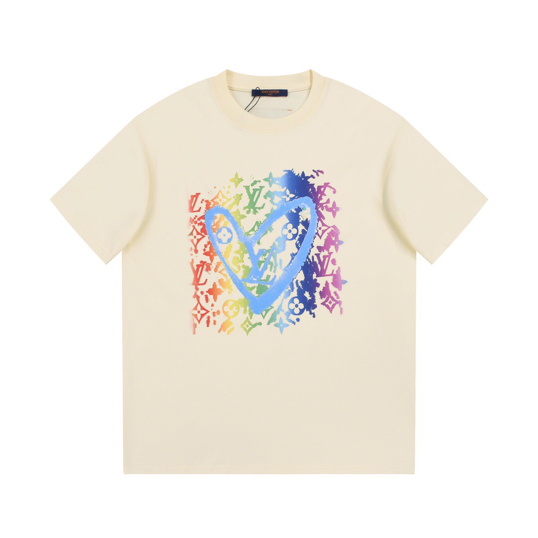 YESKICKS Louis Vuitton Love Element Pattern Print T-shirt for Unisex Black and Apricot - Image 6