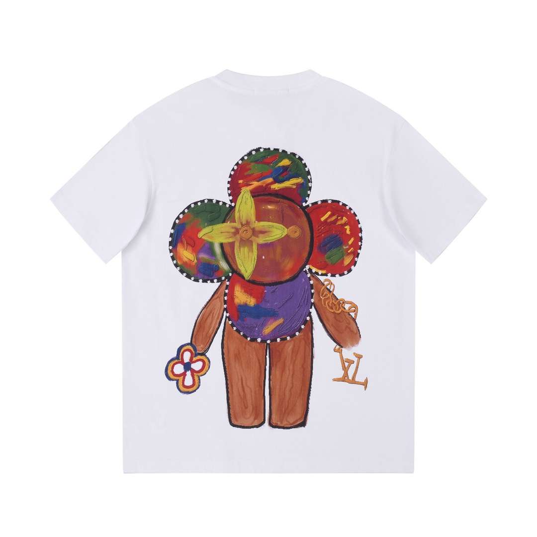 YESKICKS Louis Vuitton Color Clash Flower Print T-Shirt For Unisex Black And White - Image 6