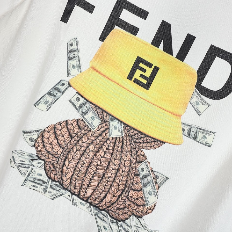 YESKICKS Fendi Dollar Patterns Print T-Shirt for Unisex Black And White - Image 7