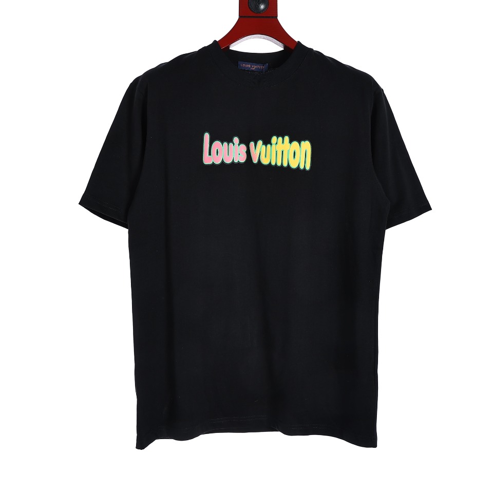 YESKICKS Louis Vuitton Colorful Graffiti Logo Cartoon Foam Printed T-Shirt For Unisex Black And Apricot - Image 7