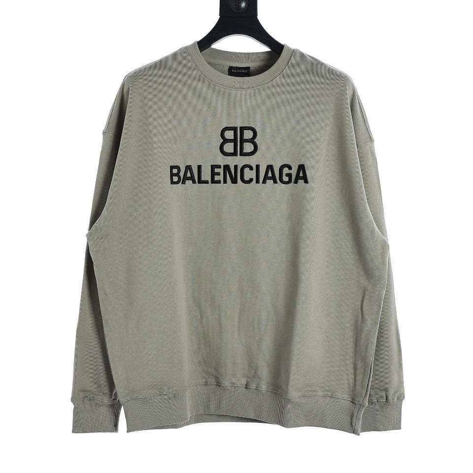 YESKICKS Balenciaga Double B Logo Embroidered Crew Neck Sweatshirt For Unisex Deep Gray Light Gray And Light Blue - Image 7