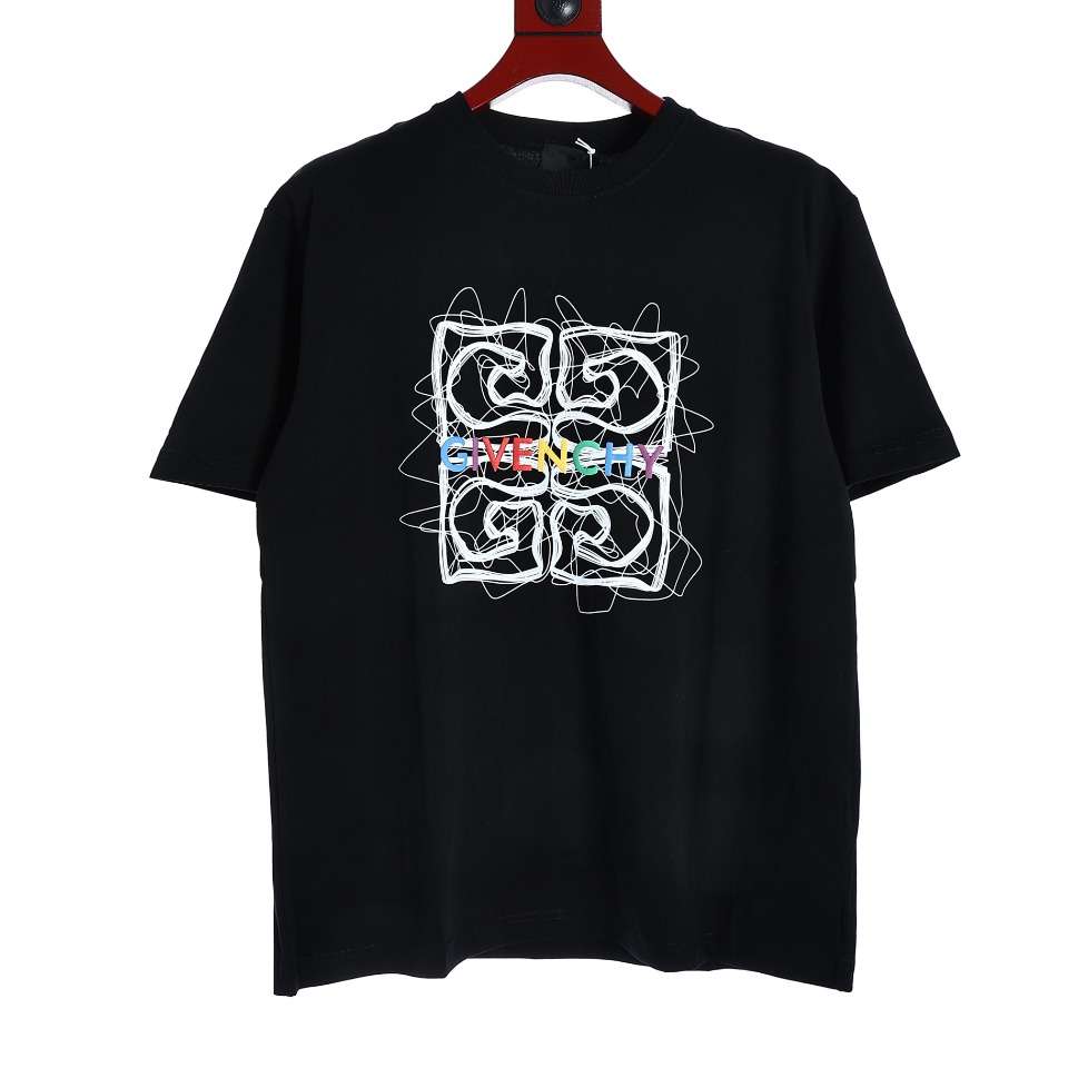 YESKICKS Givenchy Rainbow Logo Foam Printed T-Shirt For Unisex Black And White - Image 7