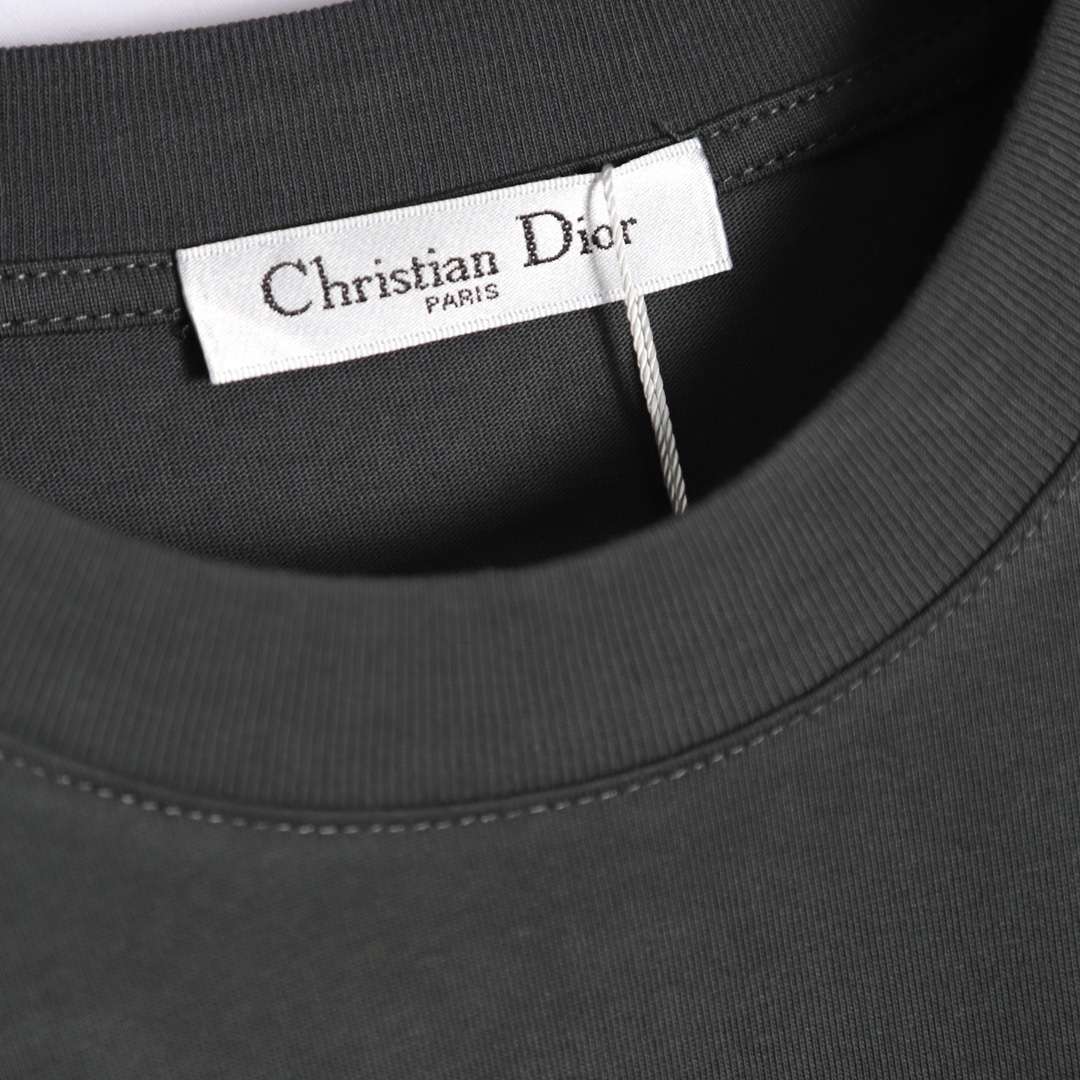 YESKICKS Dior Signature Embroidered Letter T-Shirt For Unisex Gray And Blue - Image 7