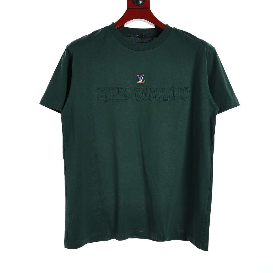 YESKICKS Louis Vuitton Letter Embossed T-Shirt For Unisex Green And Gray - Image 7