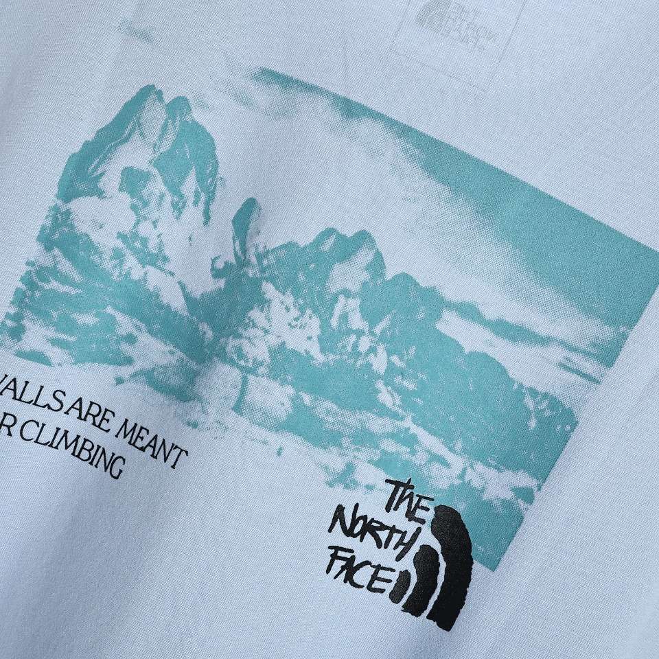 YESKICKS The North Face Climber's Collection Gunstock Short Sleeve Crew Neck T-Shirt For Unisex Blue And Apricot - Image 7