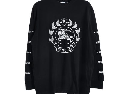 YESKICKS Burberry Oak Leaf War Horse  Long Sleeve T-Shirt For Unisex Black And White