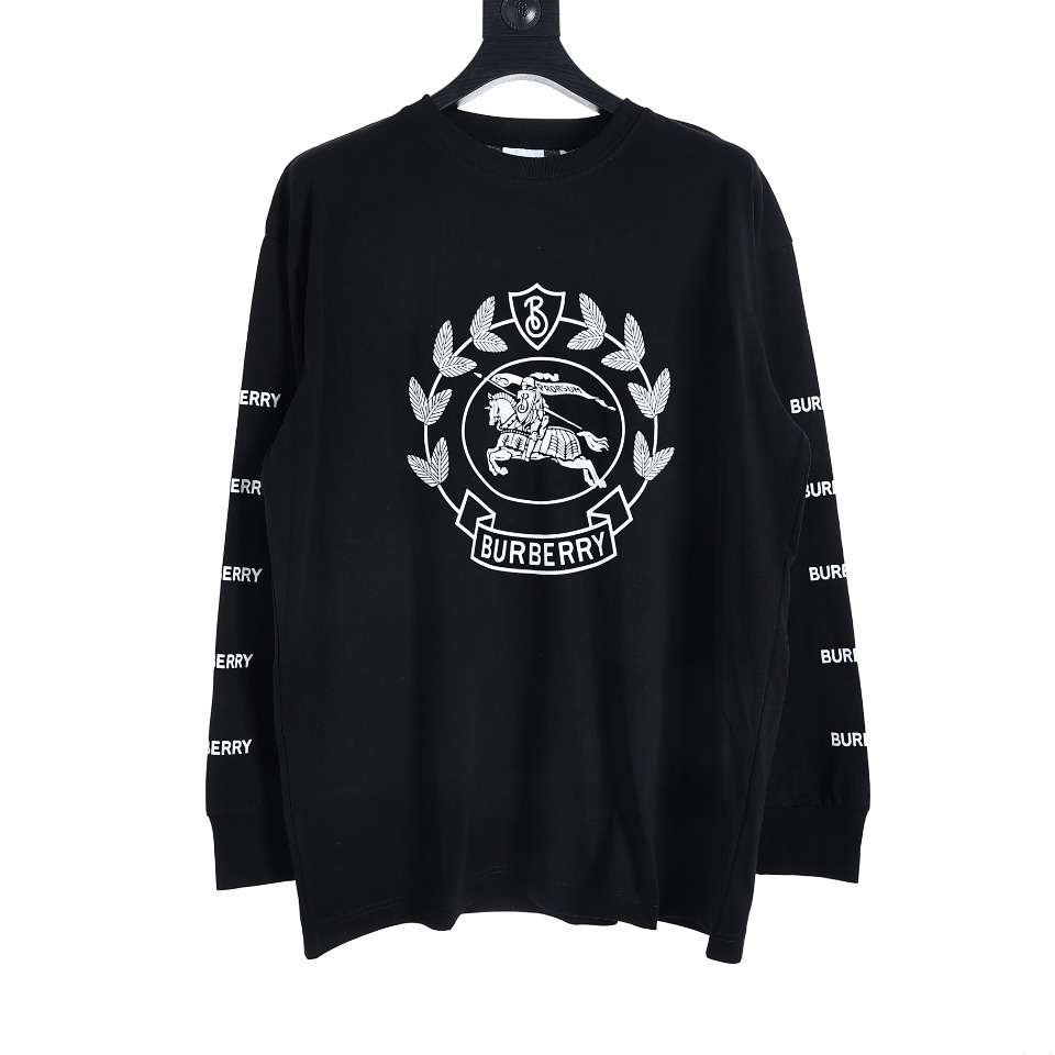 YESKICKS Burberry Oak Leaf War Horse Long Sleeve T-Shirt For Unisex Black And White
