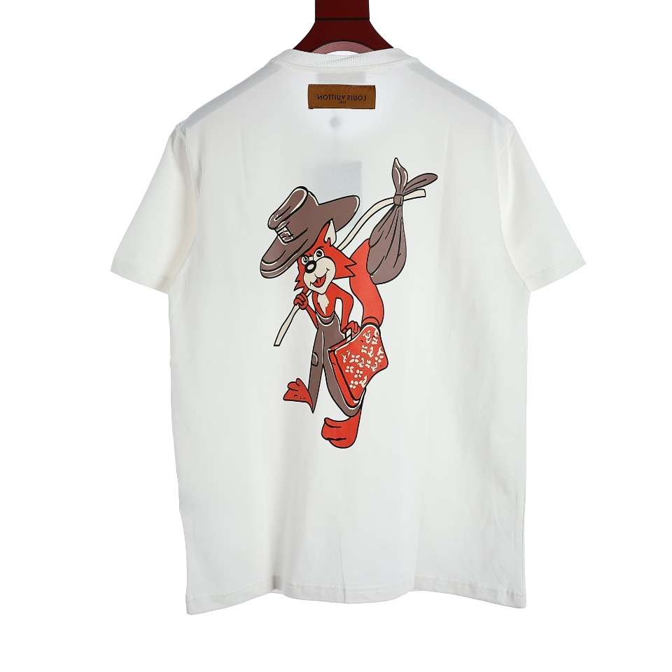 YESKICKS Louis Vuitton Fox Print Crew Neck T-Shirt For Unisex Black And White - Image 7