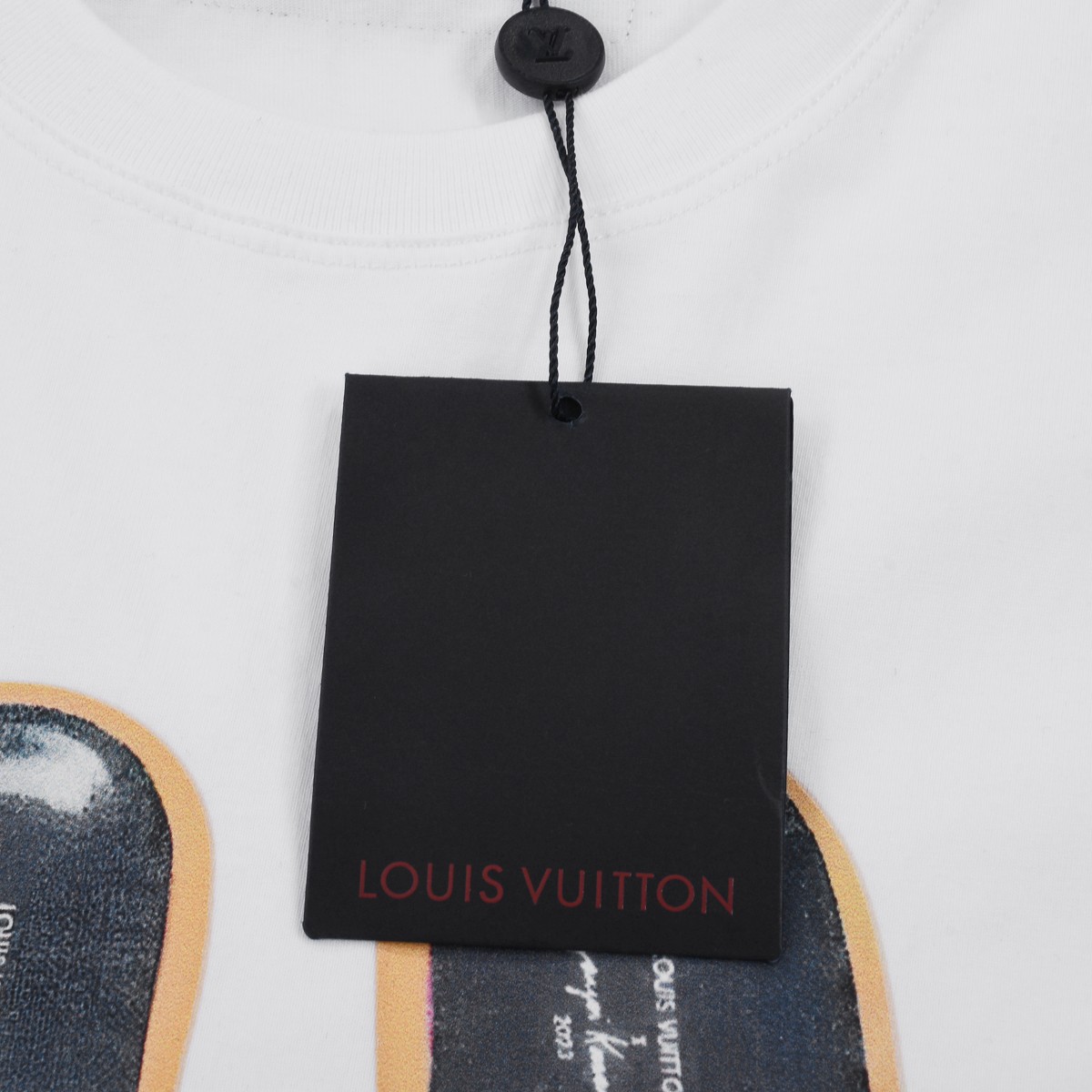 YESKICKS Louis Vuitton Slippers Cartoon Print T-Shirt For Unisex Black And White - Image 7