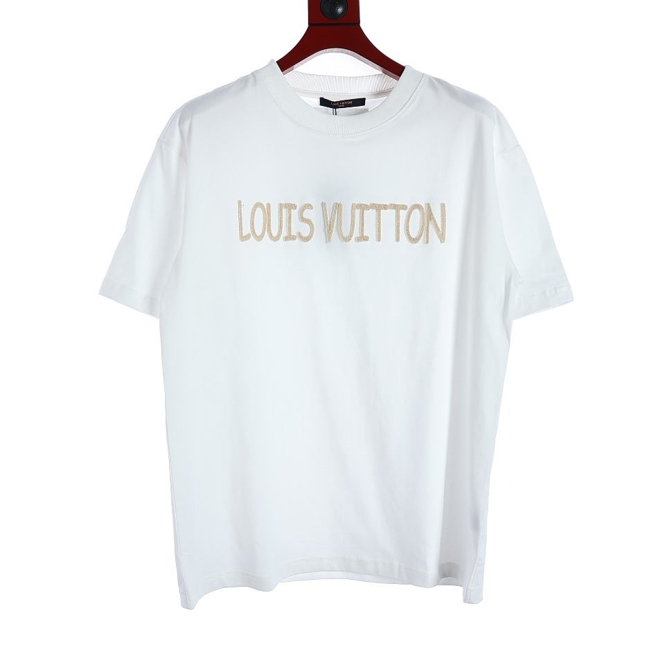YESKICKS Louis Vuitton Embroidered Logo Letter T-Shirt For Unisex Grayish Blue And White - Image 8