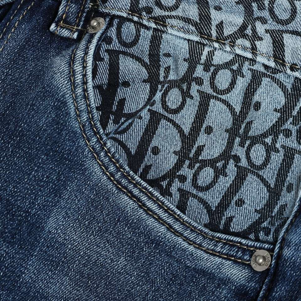 YESKICKS Dior Jeans With Logo Printed All Over The Pockets For Unisex - Image 8