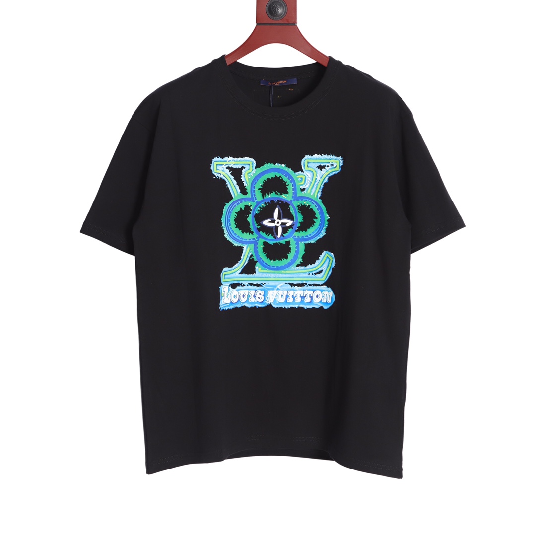 YESKICKS Louis Vuitton Sunflower Letter Print T-Shirt For Unisex Black And White - Image 8