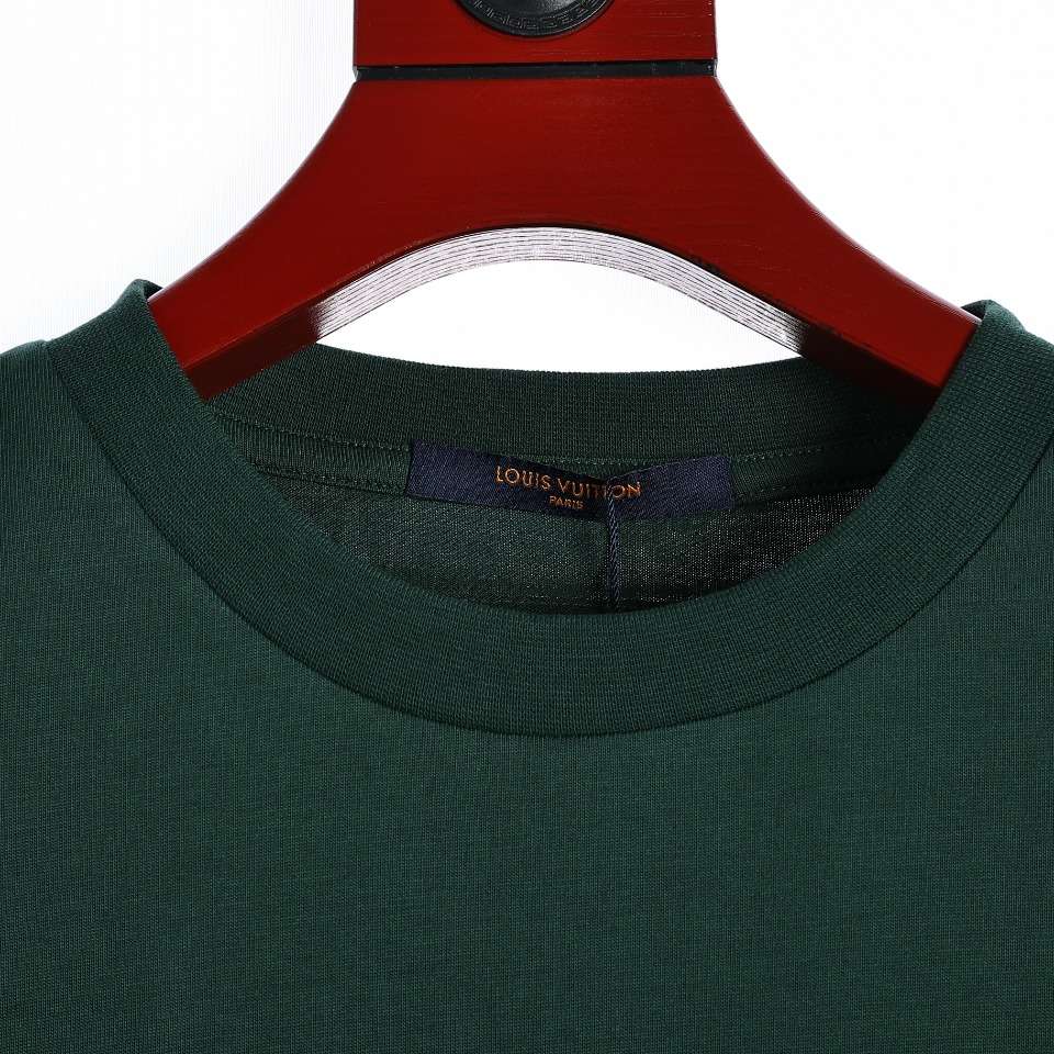 YESKICKS Louis Vuitton Letter Embossed T-Shirt For Unisex Green And Gray - Image 8
