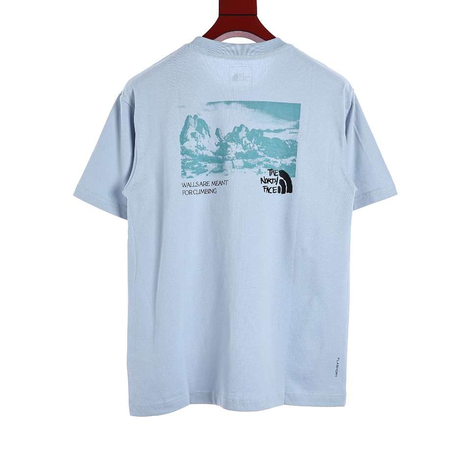 YESKICKS The North Face Climber's Collection Gunstock Short Sleeve Crew Neck T-Shirt For Unisex Blue And Apricot - Image 8