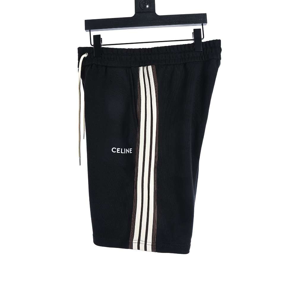 YESKICKS Celine Classic Embroidered Webbing Shorts For Unisex Black And Deep Gray - Image 8