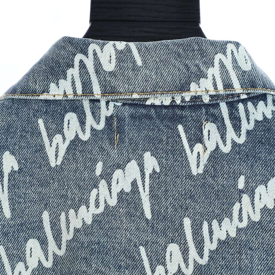 YESKICKS Balenciaga Monogram Graffiti Denim Jacket For Unisex Black And Blue - Image 8