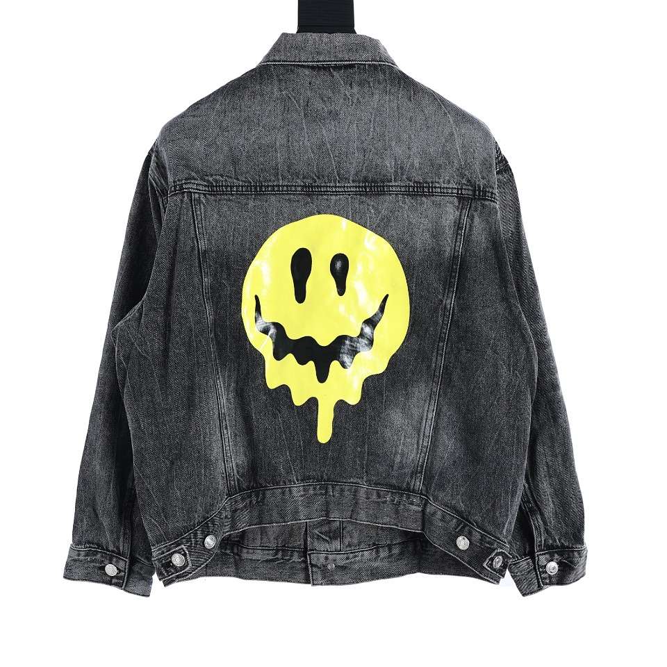 YESKICKS Balenciaga Melted Smiley Washed and Aged Denim Jacket For Unisex - Image 8
