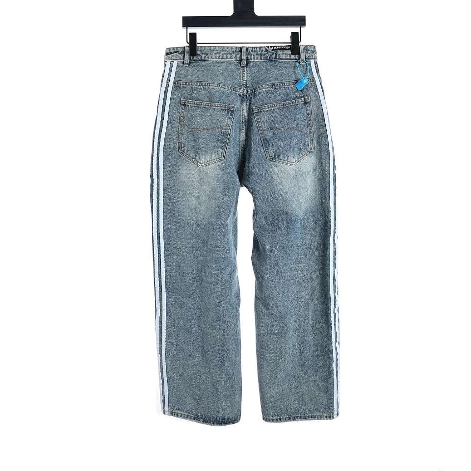 YESKICKS Balenciaga x Adidas Washed Jeans For Unisex Black And White - Image 8