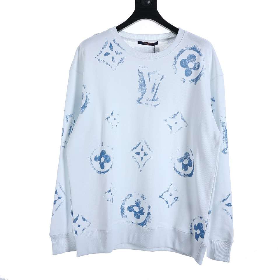 YESKICKS Louis Vuitton Monogram Gradient Inkjet Large Logo Crew Neck Sweatshirt For Unisex Black And White - Image 8