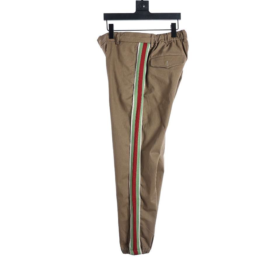 YESKICKS Gucci Webbing Cotton Trousers For Unisex Khaki - Image 8