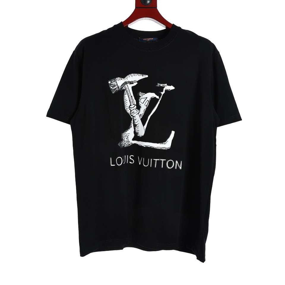 YESKICKS Louis Vuitton Hammer Tools Graphic Letter T-Shirt For Unisex Black And Apricot - Image 8