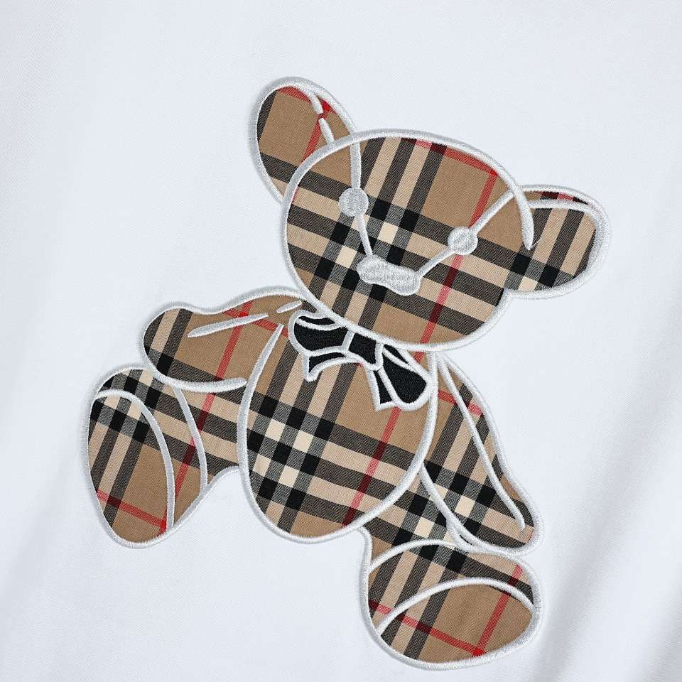 YESKICKS Burberry Teddy Bear Plaid Patch Embroidered T-Shirt For Unisex Black And White - Image 9