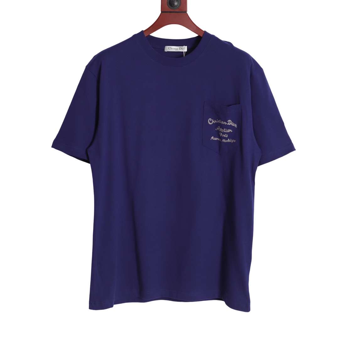 YESKICKS Dior Signature Embroidered Letter T-Shirt For Unisex Gray And Blue - Image 9