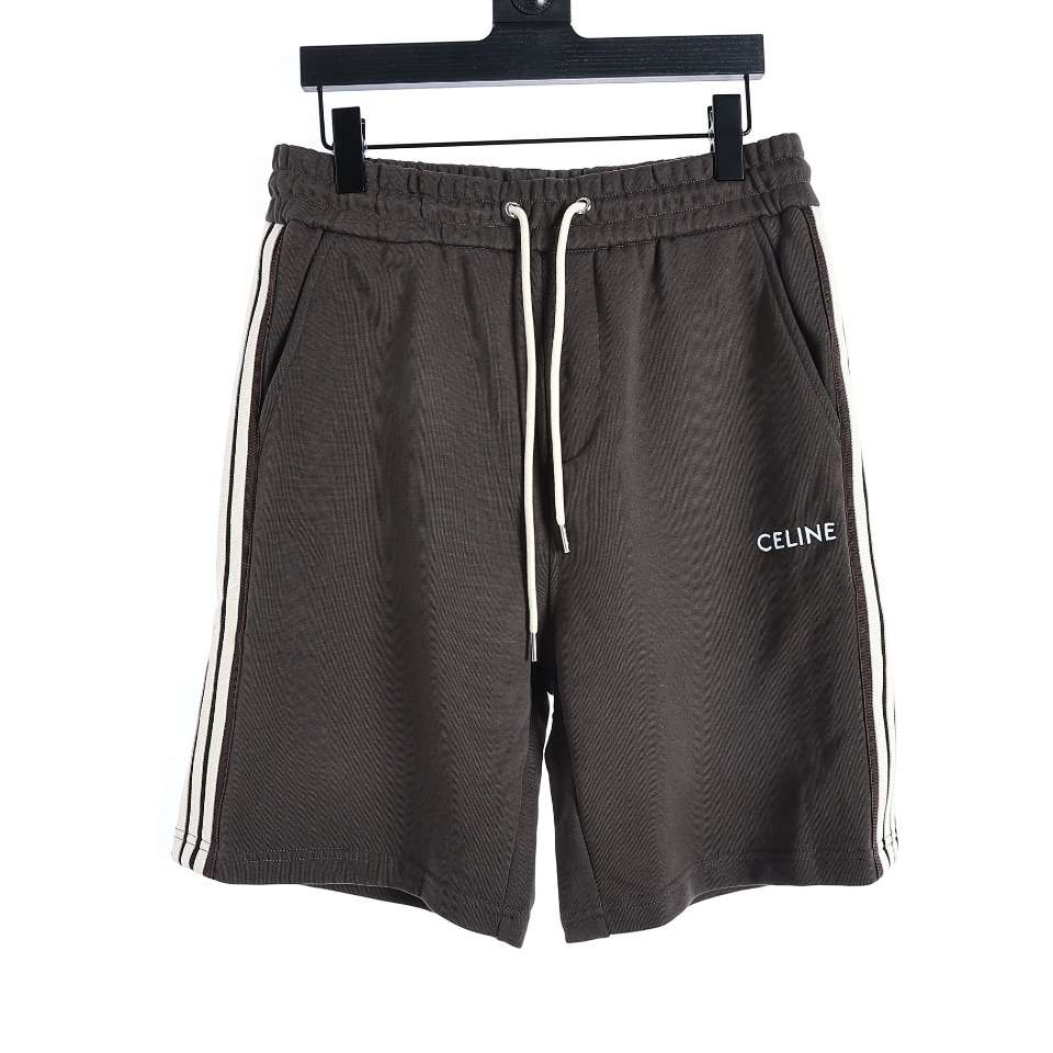 YESKICKS Celine Classic Embroidered Webbing Shorts For Unisex Black And Deep Gray - Image 9