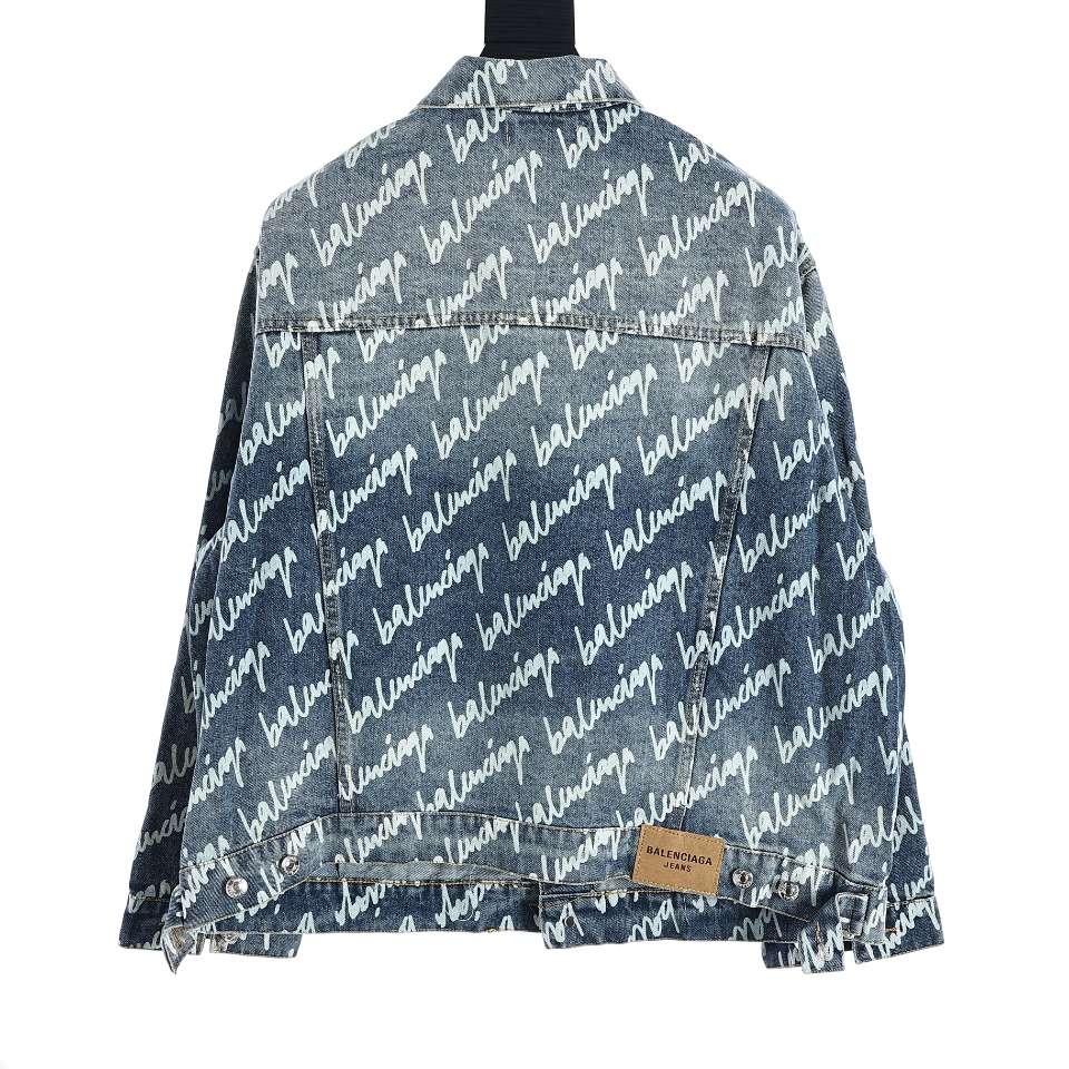 YESKICKS Balenciaga Monogram Graffiti Denim Jacket For Unisex Black And Blue - Image 9