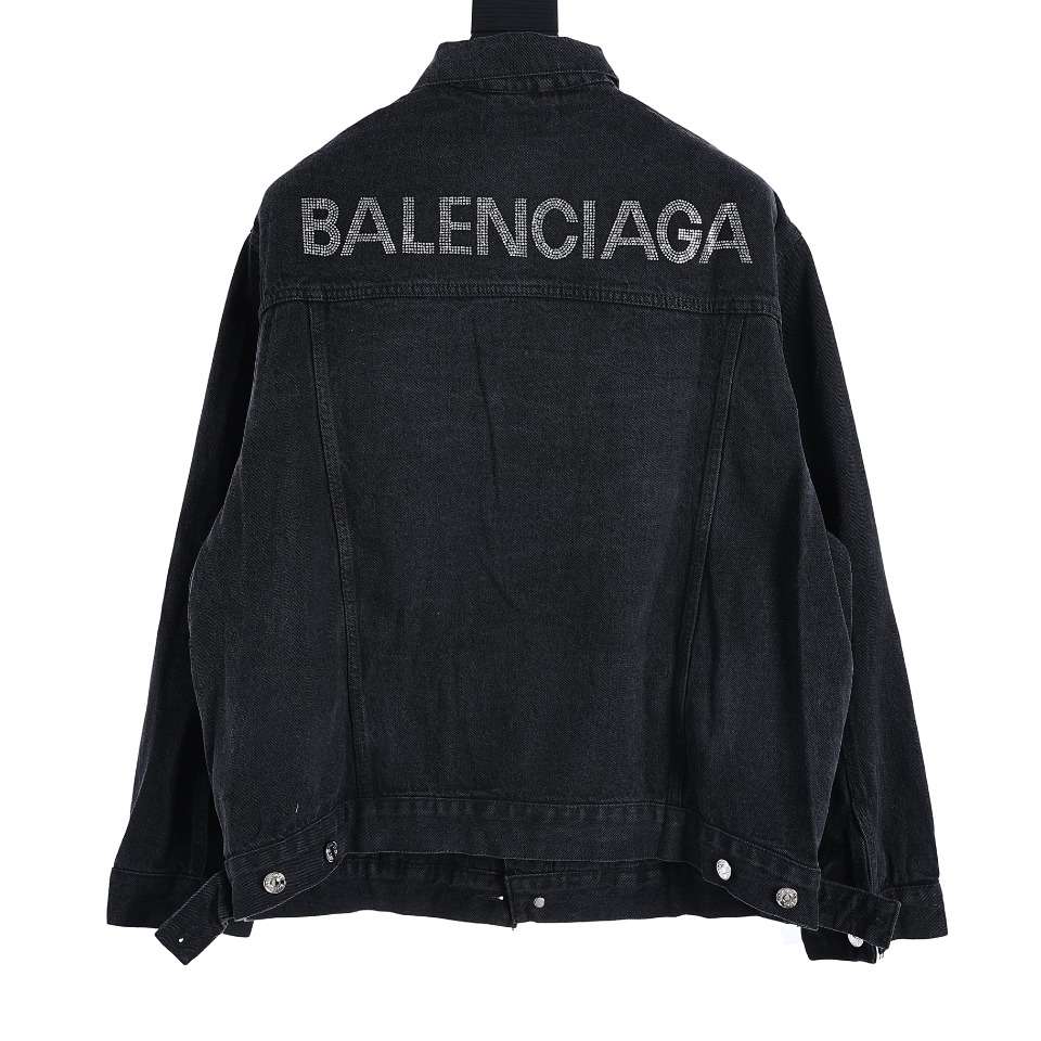 YESKICKS Balenciaga Denim Jacket With Rhinestones On The Back For Unisex - Image 9