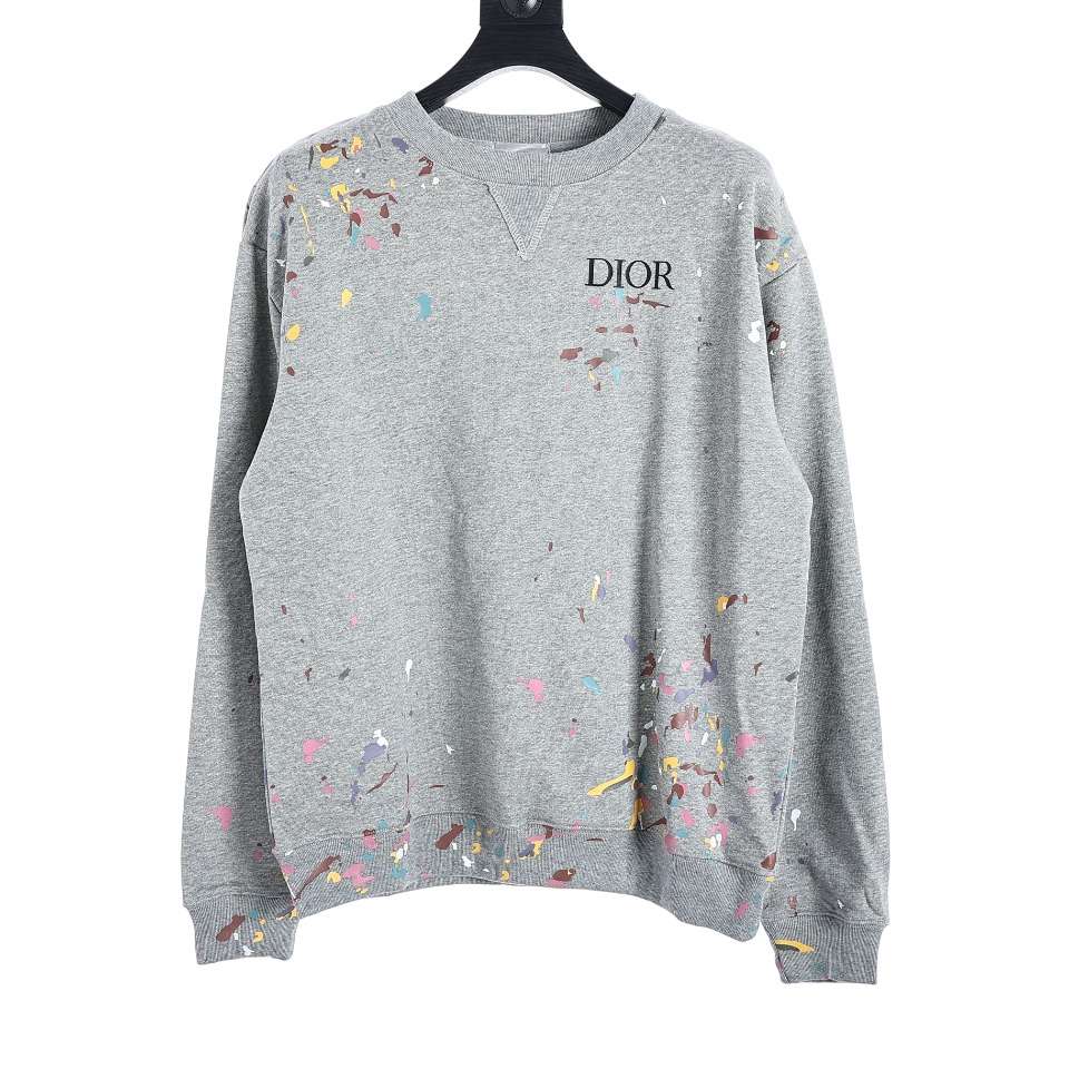 YESKICKS Dior Handmade Splattered Ink Sweatshirt For Unisex Gray And White - Image 9