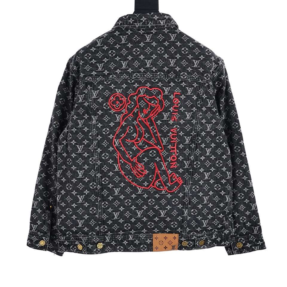 YESKICKS Louis Vuitton Monogram Little Red Man Jacquard Embroidery Denim Jacket For Unisex - Image 9