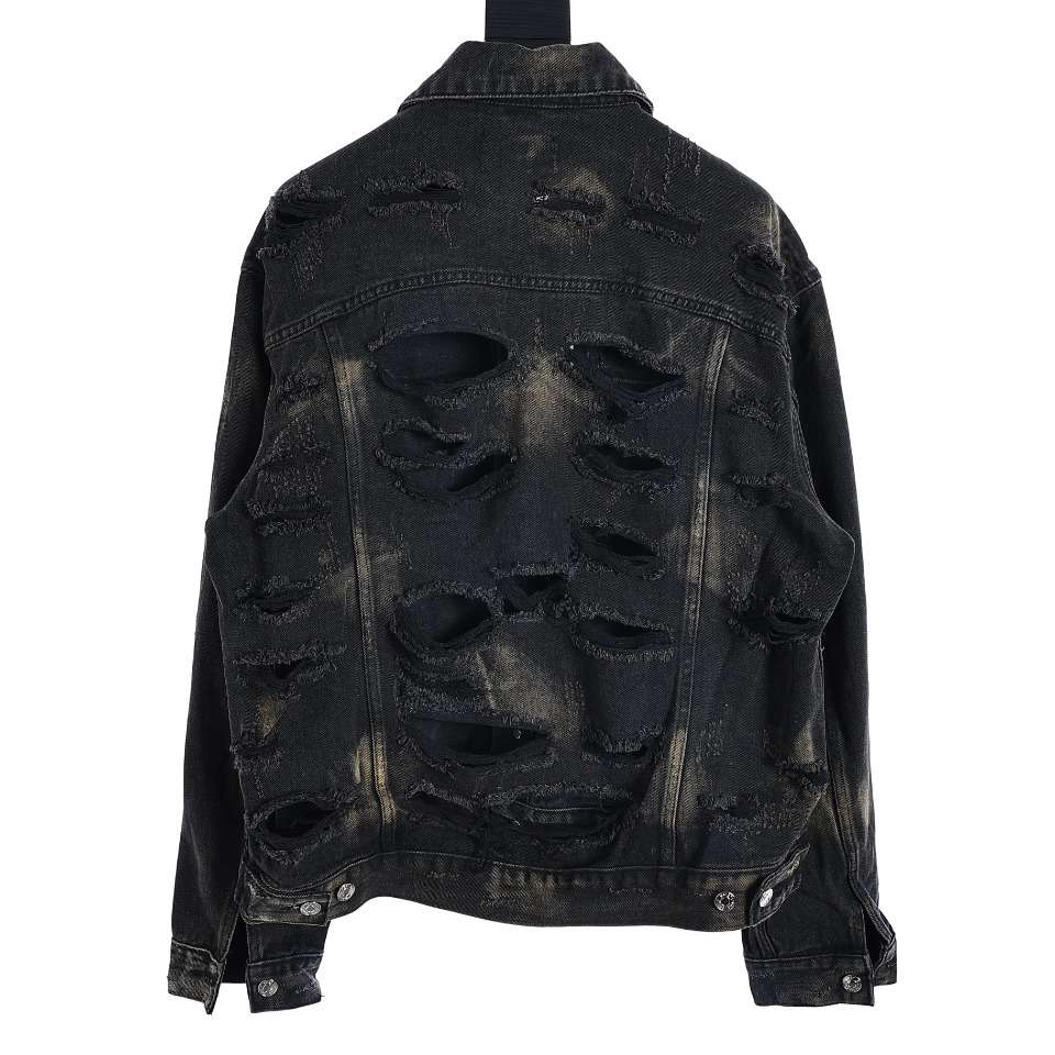 YESKICKS Balenciaga Destroyed Aged Mud Dye Denim Jacket Jacket For Unisex - Image 9