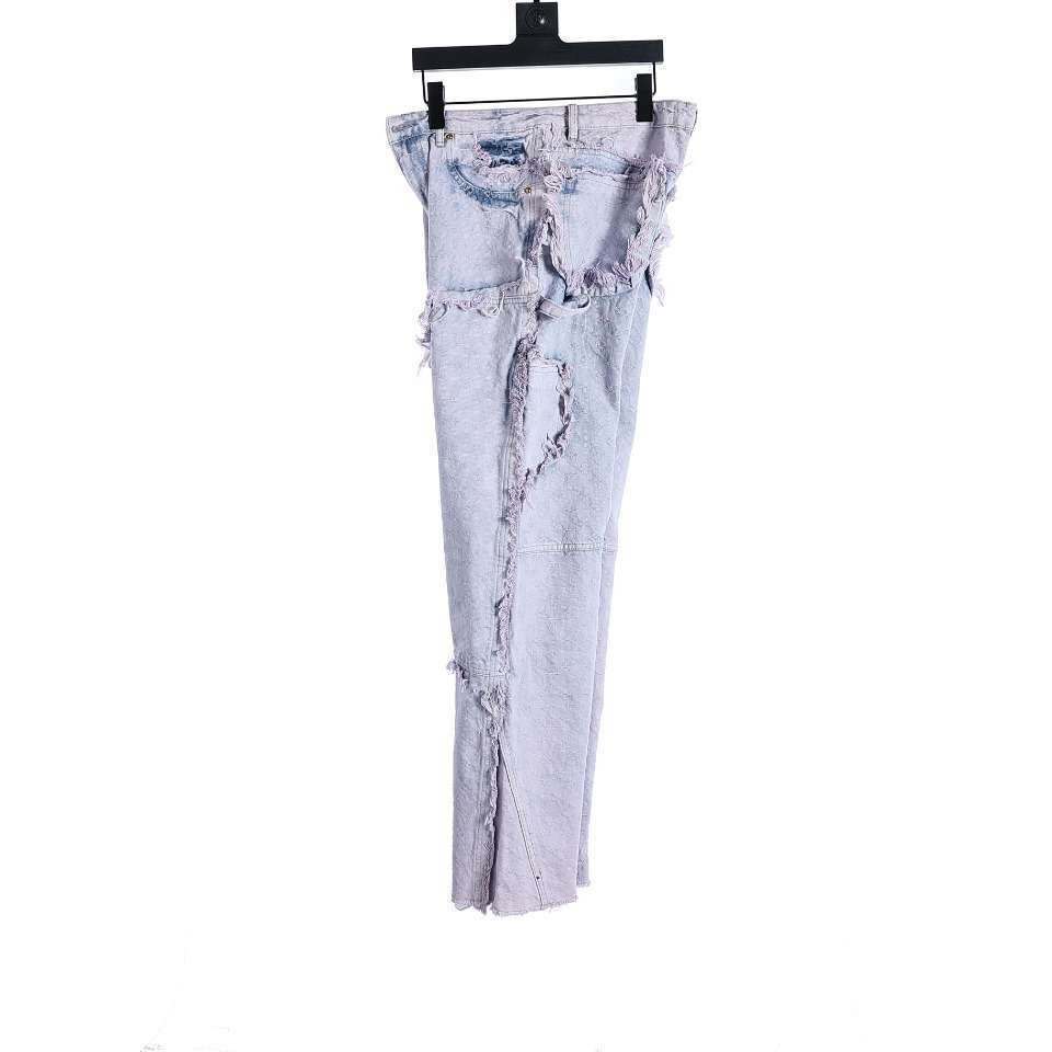 YESKICKS Louis Vuitton Jacquard Washed Purple Fringed Denim Trousers For Unisex - Image 9